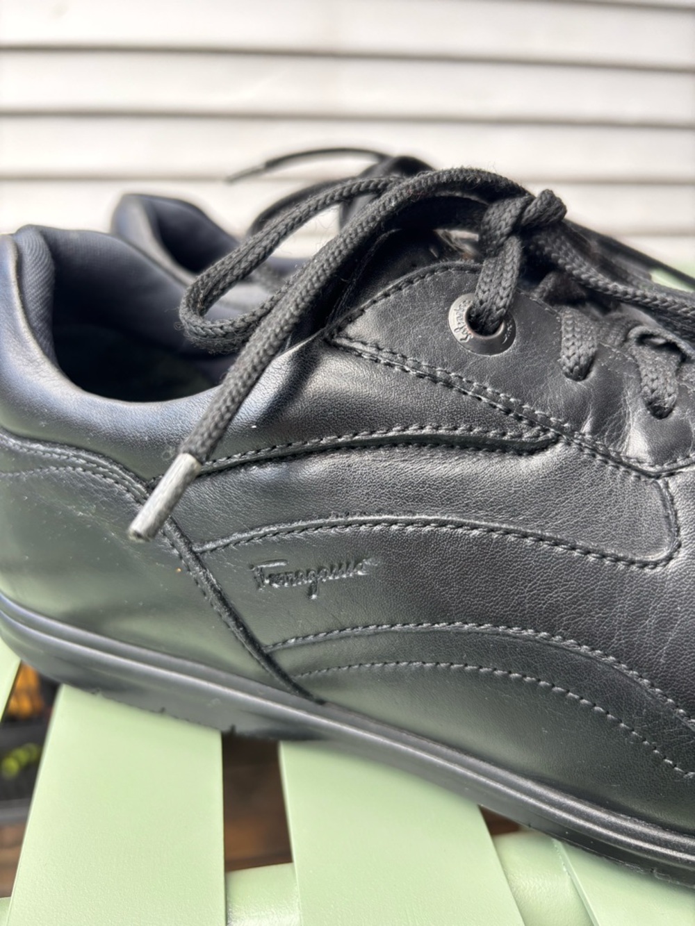 Salvatore Ferragamo Black Leather Lace-Up Derby